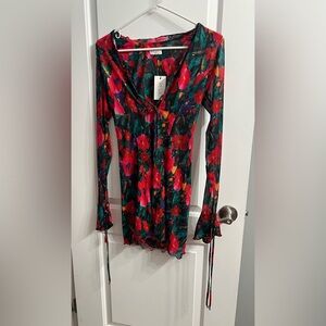 RESA Vibrant Floral Long Sleeve Blouse - Red and Green